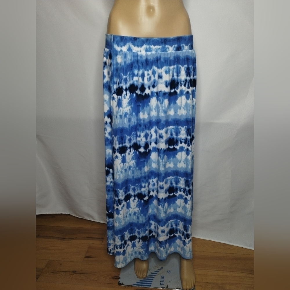 Terra & sky blue women's size ox (14w) long soft skirt with pockets